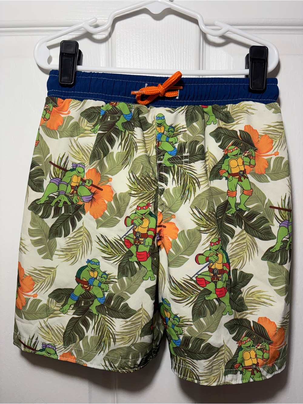 Nickelodeon Boys Tropical & Ninja Turtle Print Swim Trunks - UPF 50+ - Size 6/7